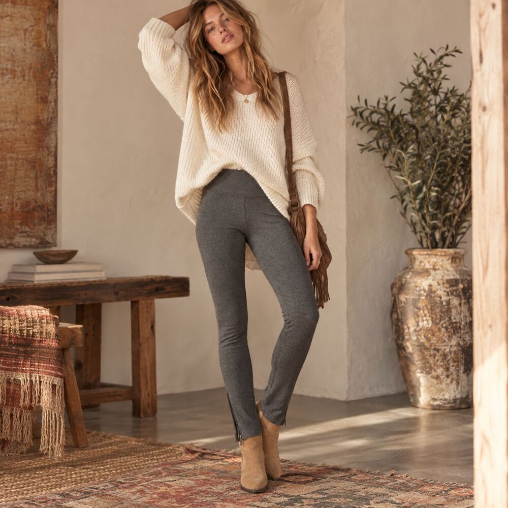 Free People Grey Zipper Ankle Leggings Size Small NWT